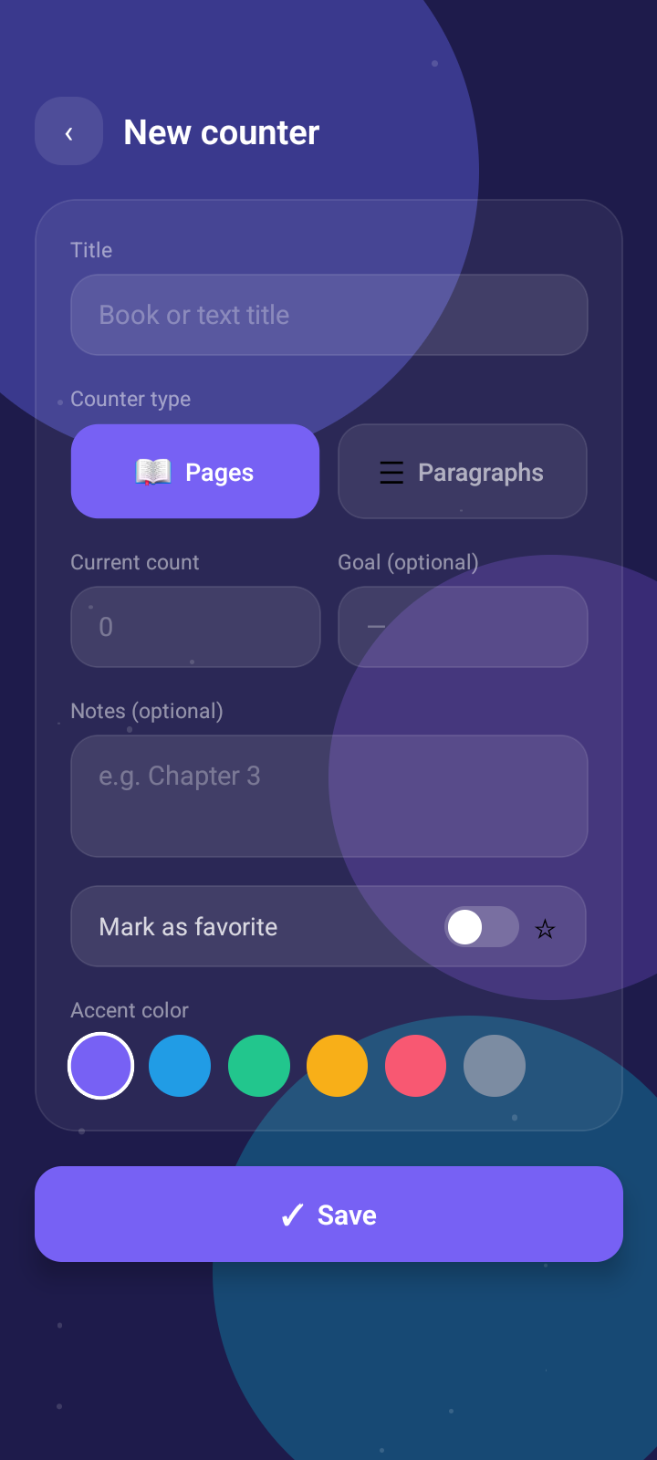 Bookmark Counter create counter screen