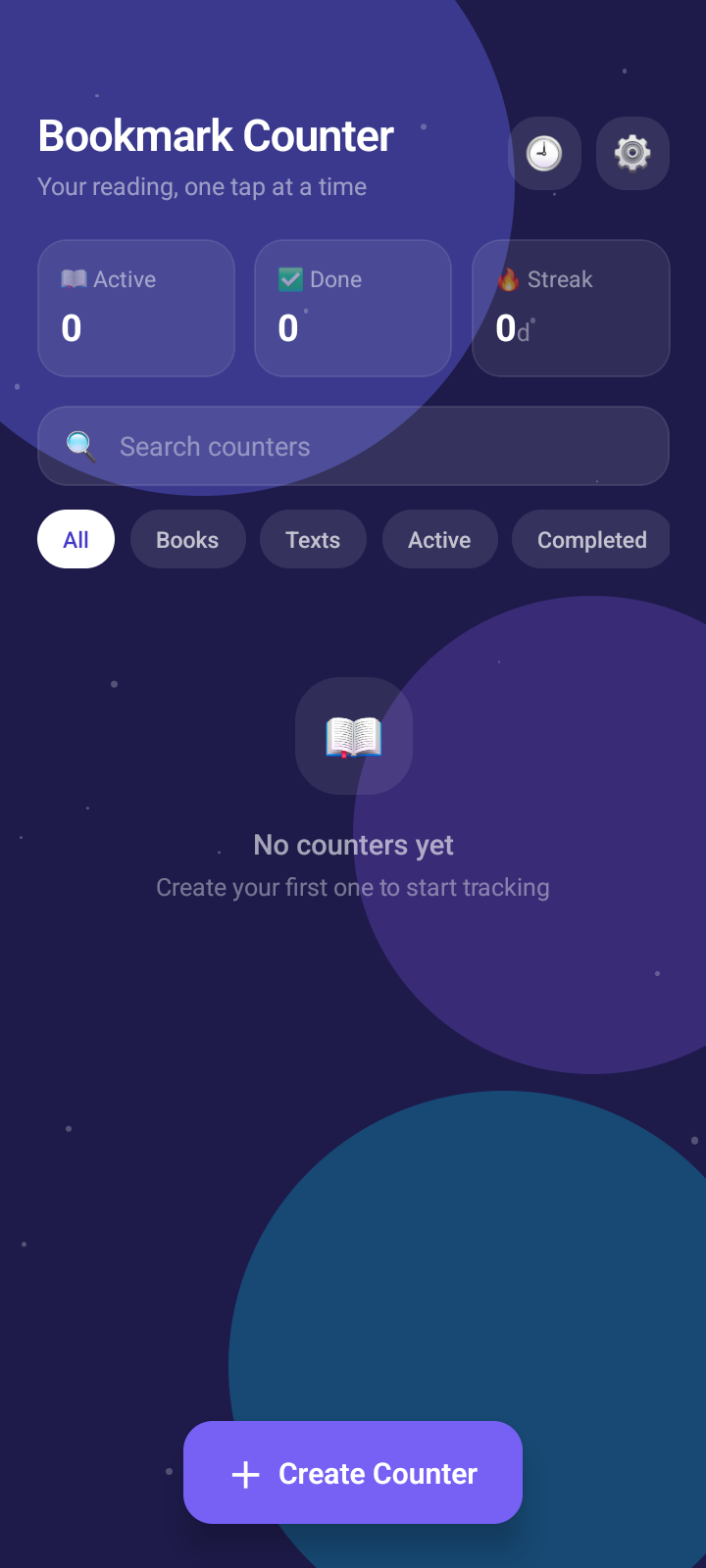 Bookmark Counter home screen